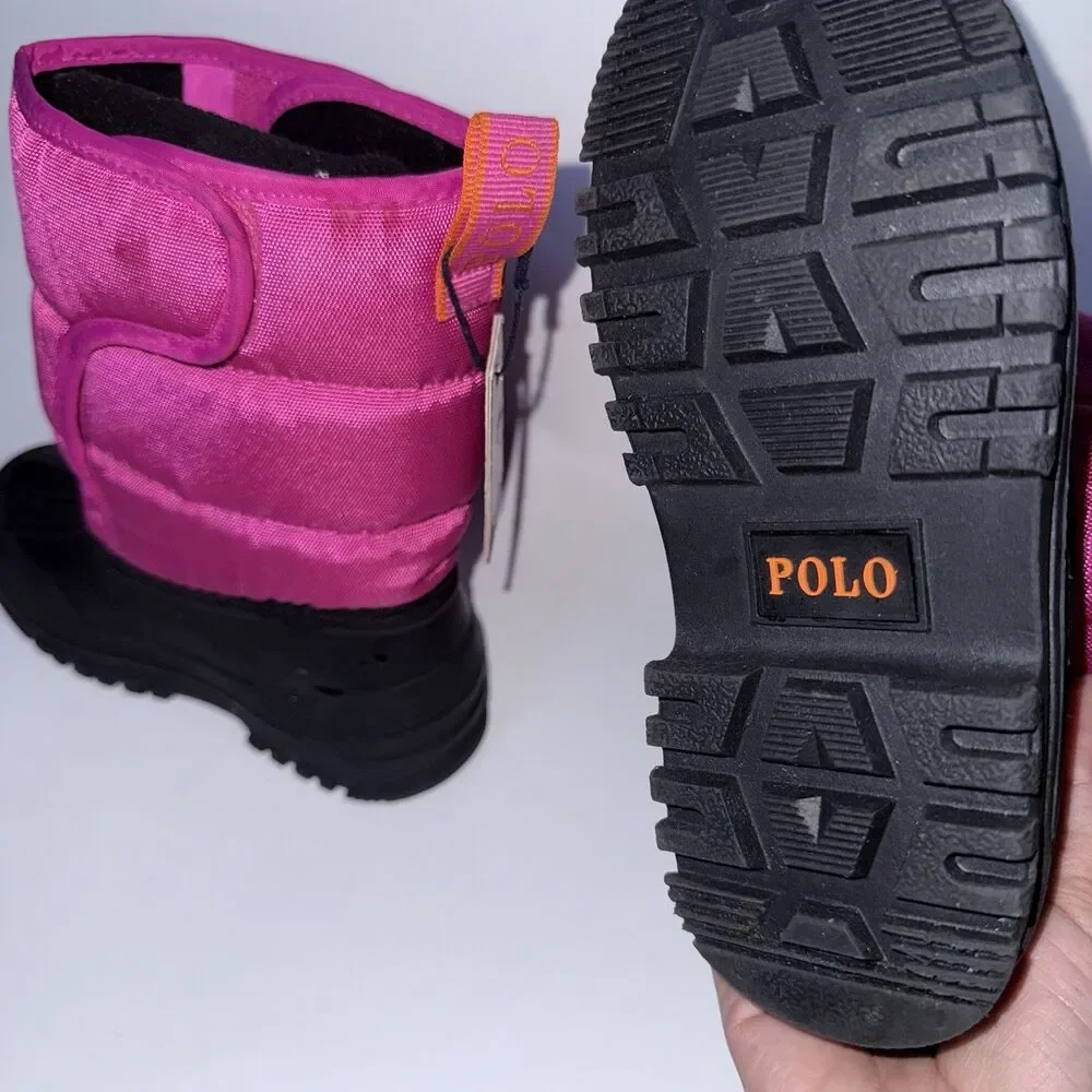 Polo Ralph Lauren Black & Pink Hamilten II EZ Girls Snow Boots Size 10